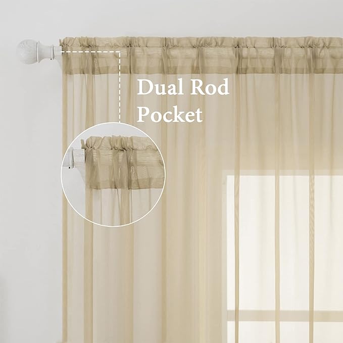 MIULEE 2 Panels Solid Color Sheer Window Curtains Elegant Window Voile - Image 2