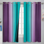 Teal and Purple Gradient Curtains 63 Inch Length 2 panels, Ombre and Wavy Line by ESTELARTEXTILER