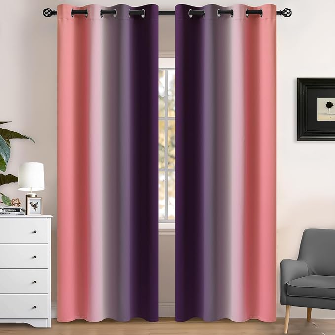 Yakamok Blackout Ombre Dark Pink and Dark Purple Curtains-Gradient Room by Yakamok