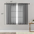 Grey Sheer Curtains for Bedroom Living Room 45 Inch Length 2 Panels, Soft Light - Image 2