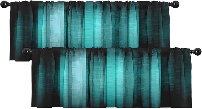 Emvency 2 Pack Valances Window Treatments, Teal Striped Abstract Glass Texture by Emvency