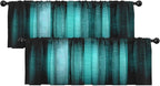 Emvency 2 Pack Valances Window Treatments, Teal Striped Abstract Glass Texture by Emvency