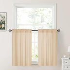 HOMEIDEAS Non-See-Through Beige Privacy Sheer Kitchen Curtains, 30 X 36 Inches - Image 2