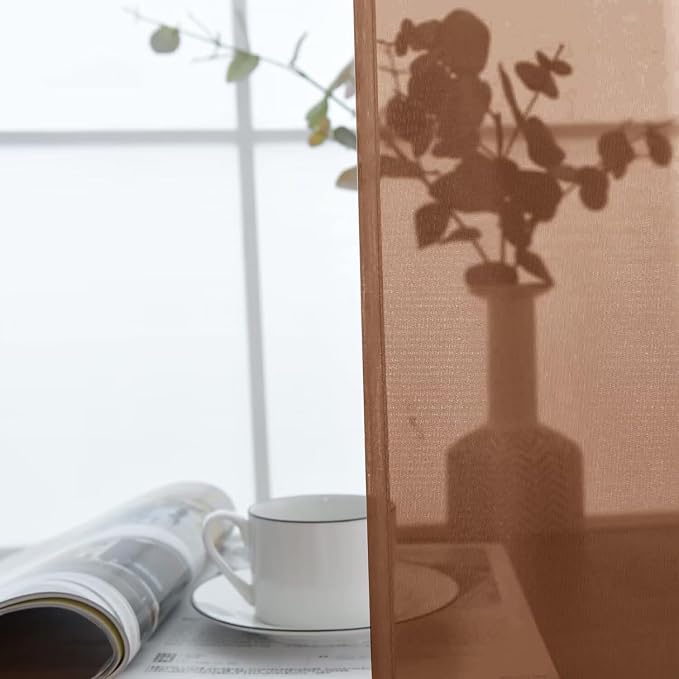 SpaceDresser Brown Sheer Curtains 4 Panels Rod Pocket Semi-Sheer Curtain 54 - Image 5