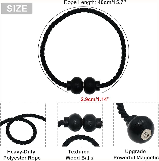 2 Pack Magnetic Curtain Tiebacks Modern Handmade Rope Curtain Tie Backs - Image 3