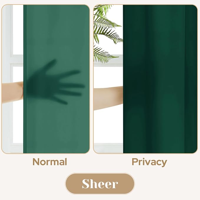 HOMEIDEAS Christmas Non-See-Through Hunter Green Privacy Sheer Curtains - Image 4
