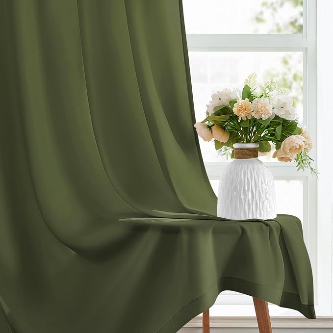 HOMEIDEAS Non-See-Through Olive Green Privacy Sheer Curtains, 52 X 63 Inches - Image 6