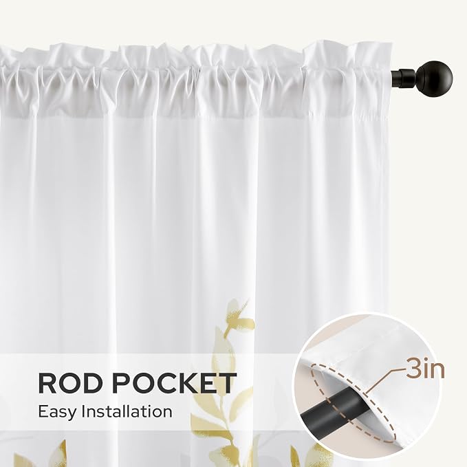 HOMEIDEAS Non-See-Through Gold and White Privacy Sheer Curtains 52 X 96 Inches - Image 5