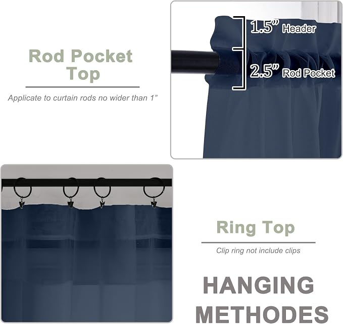 OWENIE Sheer Navy Blue Curtains, Sheer Curtains 63 inch Length 2 Panels Set - Image 4