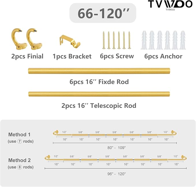 TVWOO Gold Wrap Around Curtain Rods:5/8" Small Blackout Adjustable Window - Image 8