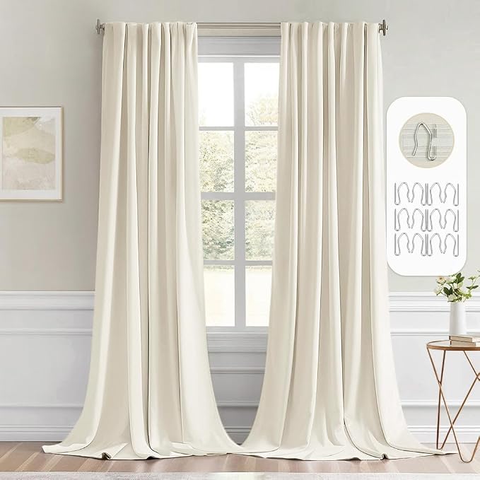 MIULEE Beige White Back Tab Blackout Curtains 120 Inch Long 2 Panels Set by MIULEE