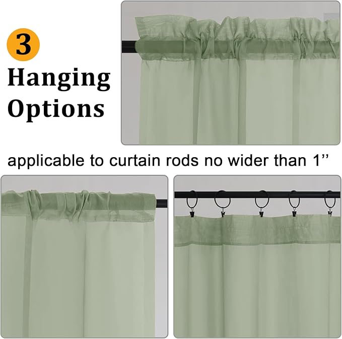 Gwine Sage Green Sheer Curtains 120 Inches Long 2 Panels Set, Extra Long Sheer - Image 3
