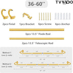 TVWOO Gold Wrap Around Curtain Rods:5/8" Small Blackout Adjustable Window - Image 8