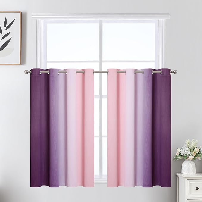 Estelar Textiler Pink and Purple Ombre Short Blackout Curtains 36 Inch Long by ESTELARTEXTILER