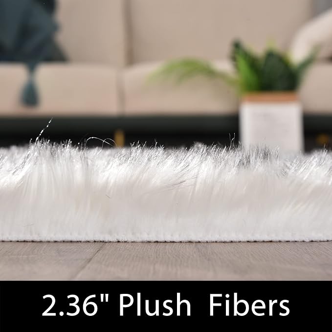 Latepis White with Grey Tips Sheepskin Rugs 4x6, Faux Fur Rug - Image 3