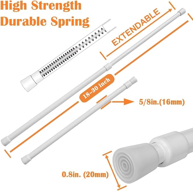 KXLife 2 Pack 5/8" Spring Tension Curtain Rod, Adjustable Tension Rods White 18 - Image 2