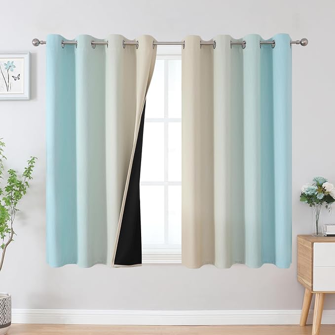Estelar Textiler Aqua and Beige Ombre Blackout Curtains 45 Inch Length by ESTELARTEXTILER