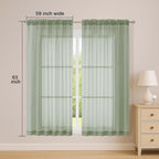 OWENIE Sheer Sage Green Curtains, Sheer Curtains 63 inch Length 2 Panels Set - Image 5