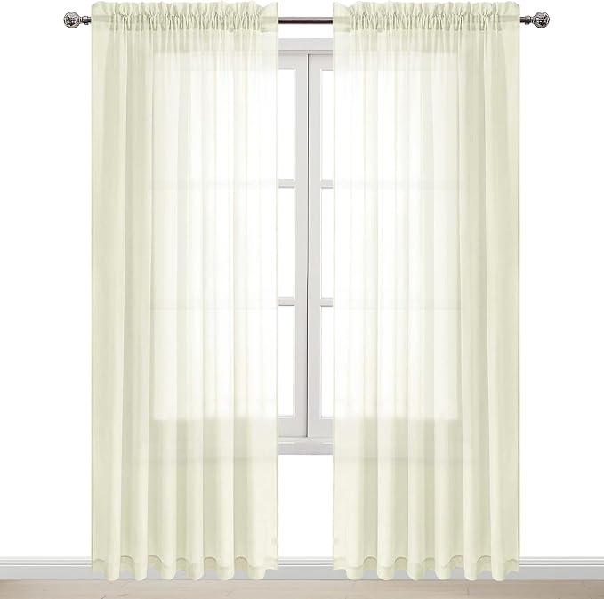 DWCN Ivory Sheer Curtains Semi Transparent Voile Rod Pocket Curtains - Image 9
