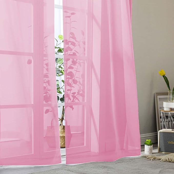 Sheer Pink Curtains for Bedroom Living Room 54 Inch Length 2 Panels Set - Image 8