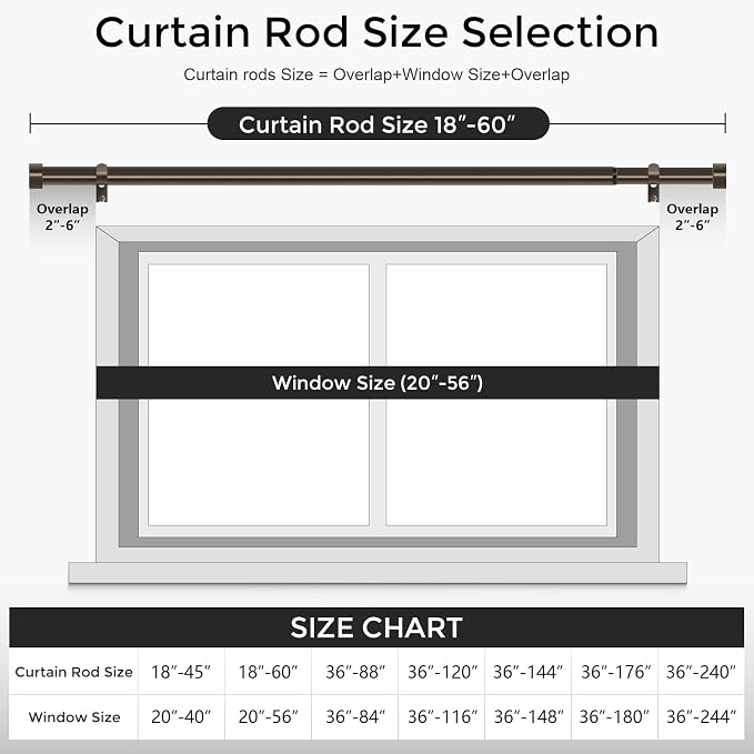 VOIIY Bronze Curtain Rods for Windows 28 to 48 Inch, Size:30-60 Inch, Antique - Image 5