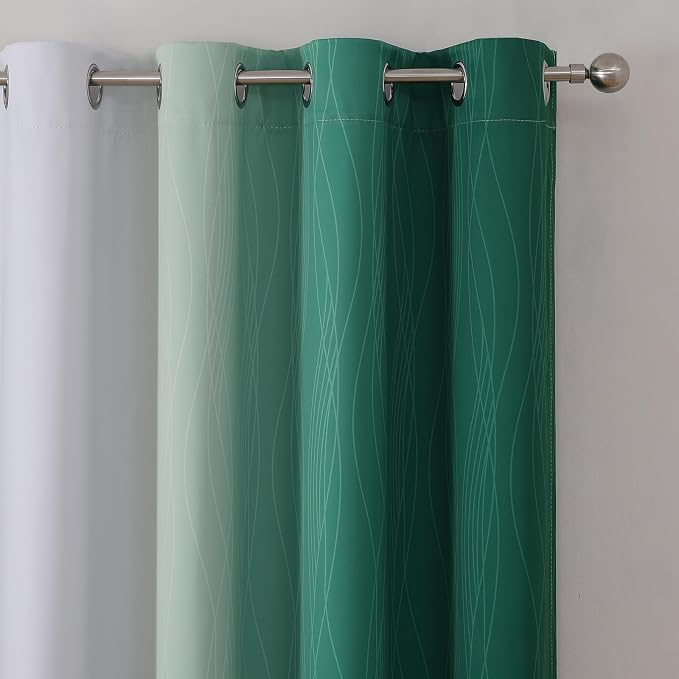 Estelar Textiler Green and Greyish White Blackout Curtains 45 Inch Length - Image 4