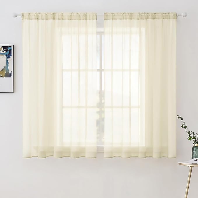MIULEE 2 Panels Solid Color Light Cream Sheer Window Curtains Elegant Window by MIULEE