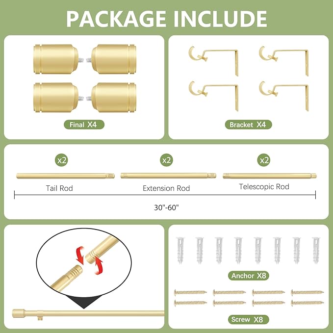 5/8” Diameter Curtain Rods 30-60 Inch, - Image 2