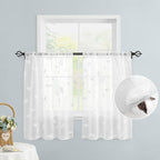 HOMEIDEAS White Sheer Kitchen Curtains 30 X 36 Inch Length 2 Panels Embroidered - Image 2