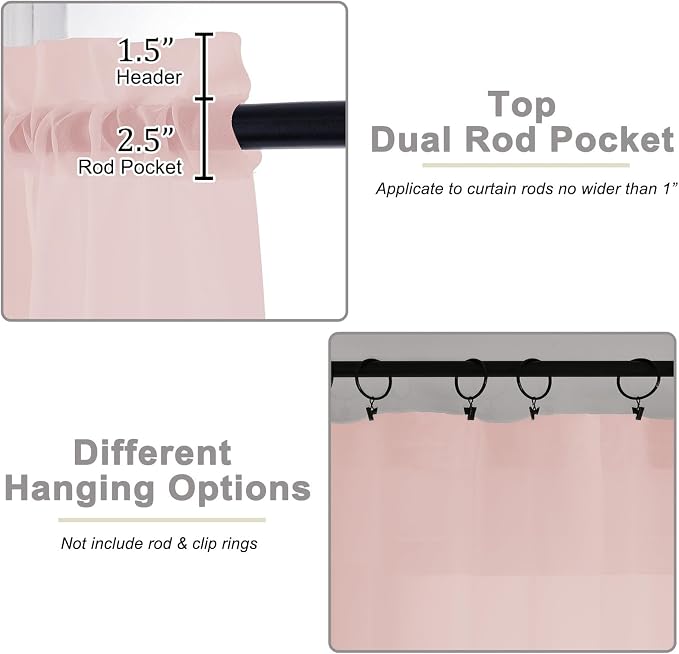 Blush Valances for Windows, Blush Sheer Curtains 14 Inch Length 2 Pack Kitchen - Image 4
