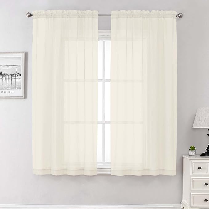 Lecloud Cream Sheer Curtains 68 Inch Length 2 Pcs, Light Filtering Bedroom by Lecloud