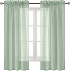 DWCN Bean Green Sheer Curtains Semi Transparent Voile Rod Pocket Curtains - Image 9
