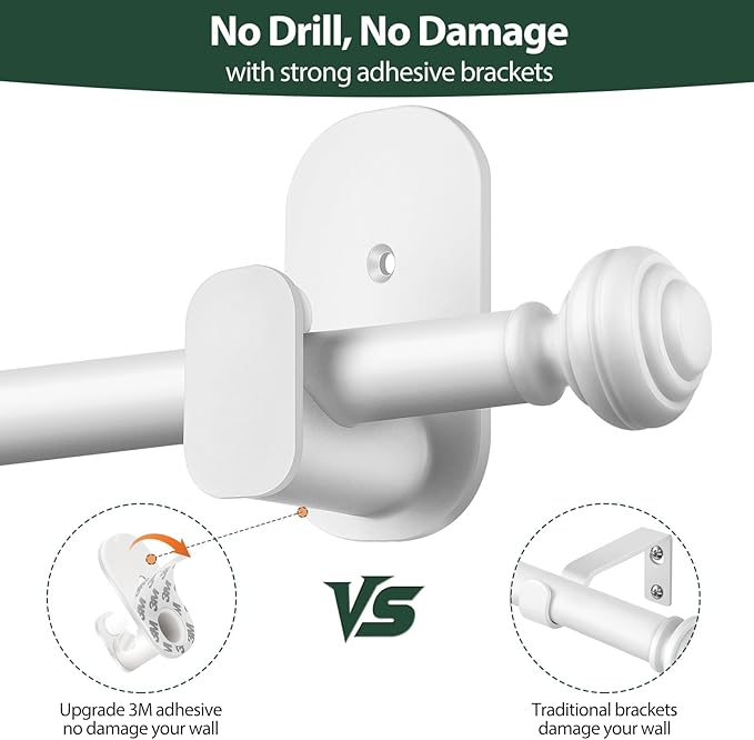 KAMANINA White Curtain Rod No Drilling 32 to 58 Inches, 5/8 Inch Adjustable - Image 5