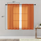 Orange Sheer Curtains for Bedroom Living Room 45 Inch Length 2 Panels, Soft - Image 2