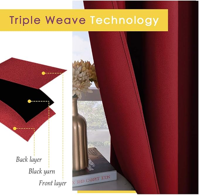 NICETOWN Christmas Burgundy Window Curtains Blackout Drapes, Thermal Insulated - Image 4