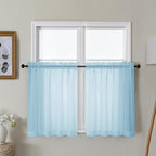 Gwine Sky Blue Sheer Curtains 30 Inch Length, Short Light Filtering Voile Small by Gwine
