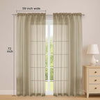 OWENIE Taupe Sheer Curtains 72 Inches Long 2 Panels Set, Transparent Voile - Image 2