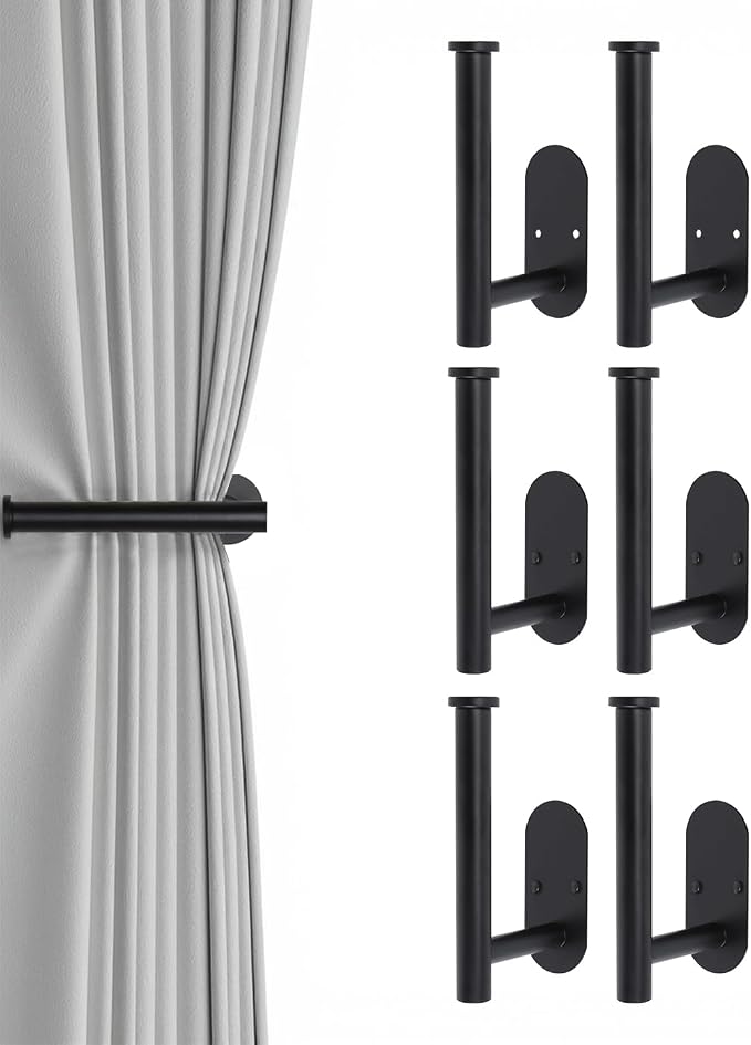 Hoousuper 6pcs Black Stainless Steel Curtain Tiebacks, Wall Mounted Curtain by Hoousuper