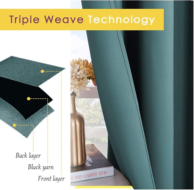 NICETOWN Blackout Curtains for Bedroom, Sea Teal, 42 W by 80 L, Thermal - Image 3