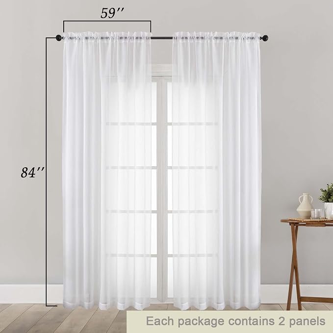 White Sheer Curtains 84 Inches Long 2 Panels Set - Image 5