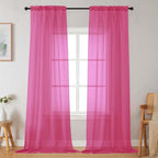 Hot Pink Sheer Curtains for Bedroom Living Room 96 Inches Long 2 Panels by WelvetBLK