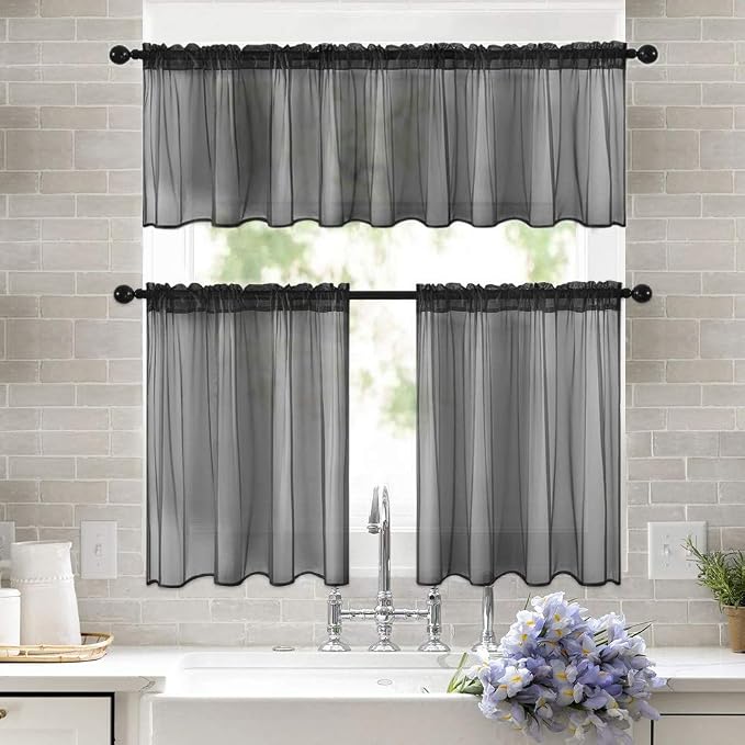 MIULEE 2 Panels Kitchen Tiers Half Window Sheer Halloween Curtains-Rod Pocket - Image 8