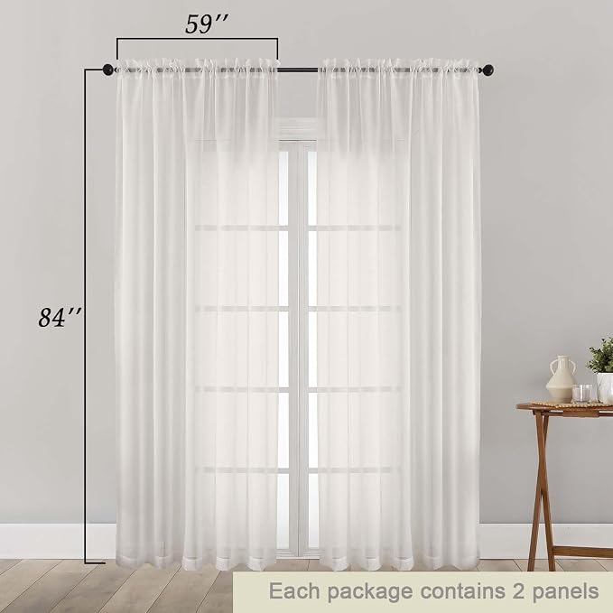 Ivory Sheer Curtains 84 Inches Long 2 Panels Set - Image 5