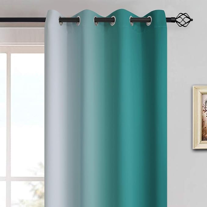 Yakamok 84 Inch Length Teal and Greyish White Light Blocking Gradient Color - Image 3