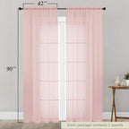 Blush Sheer Curtains for Bedroom Living Room 90 Inches Long 2 Panels Set - Image 2