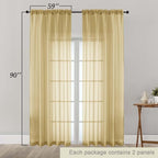 Gold Sheer Curtains 90 Inches Long 2 Panels Set - Image 2
