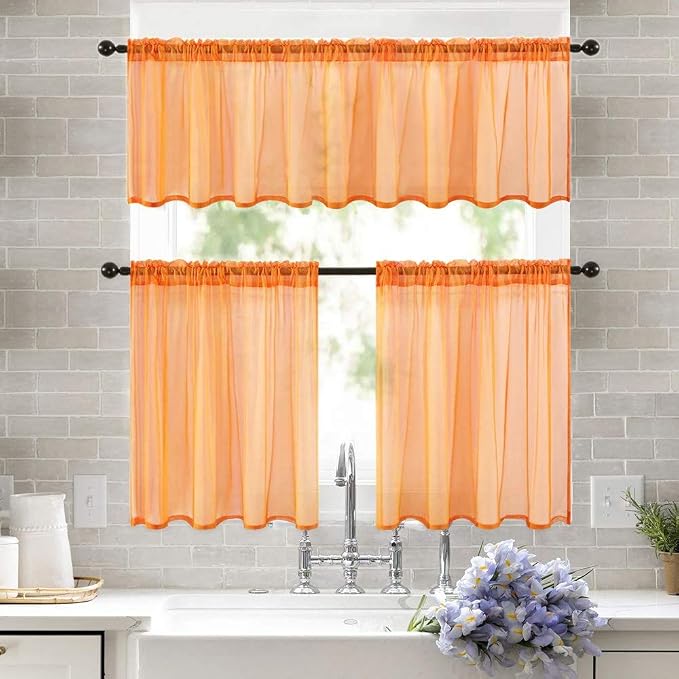 MIULEE 2 Panels Fall Kitchen Tiers Half Window Sheer Curtains-Rod Pocket Voile - Image 8