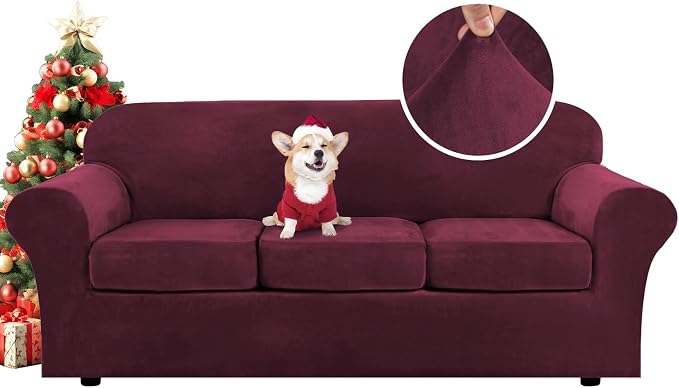 H.VERSAILTEX Modern Velvet Plush 4 Piece High Stretch Sofa Slipcover Sofa Cover by HVERSAILTEX