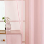 Blush Pink Small Sheer Curtains 2 Panels Set, Kitchen Curtains 36 Inch Length - Image 4