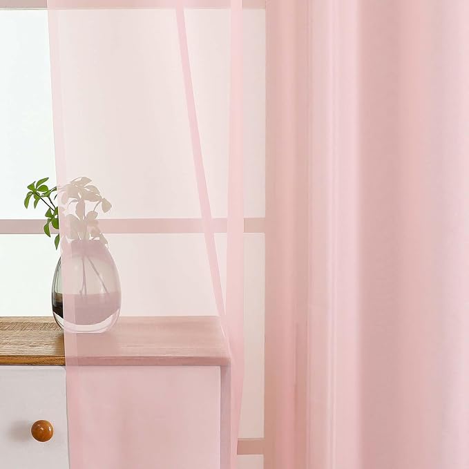 Blush Pink Small Sheer Curtains Tier 24 Inches Length 2 Pieces, Light Filtering - Image 4
